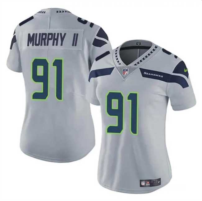 Womens Seattle Seahawks #91 Byron Murphy II 2024 Draft Gray Vapor Limited Stitched Jersey Dzhi